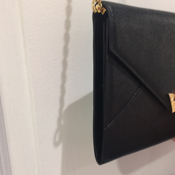 J. Estina Black Leather Purse with Faux Gold Chain - Picture 5 of 14